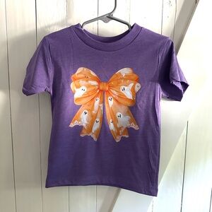 Purple Kids Shirt with Halloween Orange Bow Design